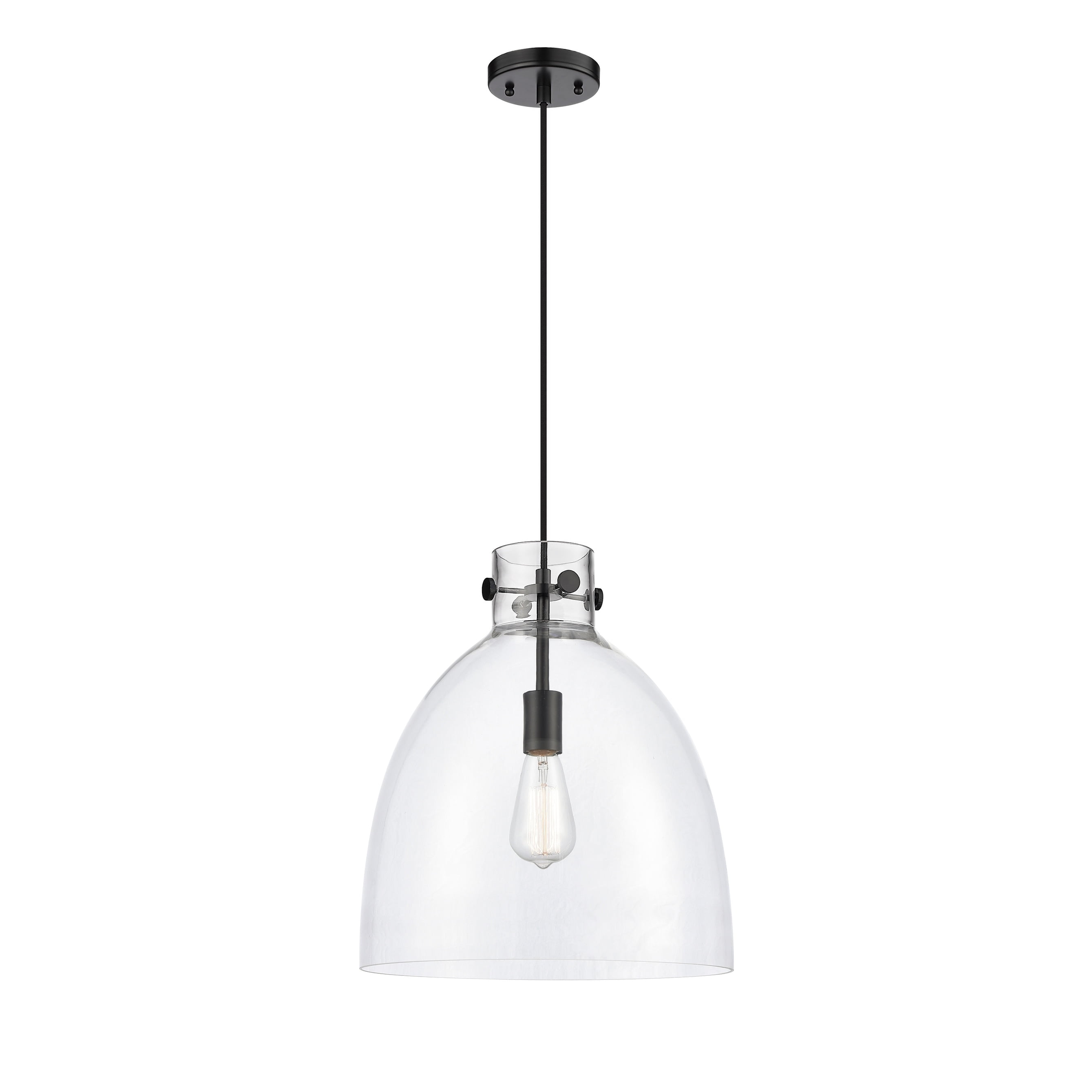 Newton Bell 16" Matte Black Cord Hung Pendant with Bell-Shaped Shade