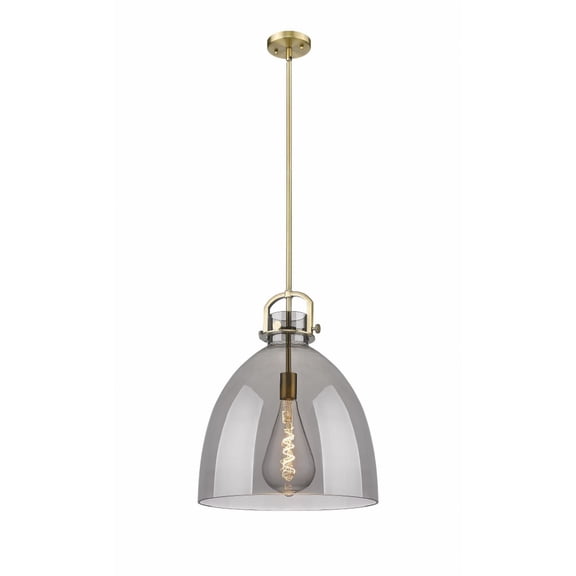 Innovations Lighting  Newton Bell - 1 Light 16" Stem Hung Pendant Brushed Brass/Plated Smoke