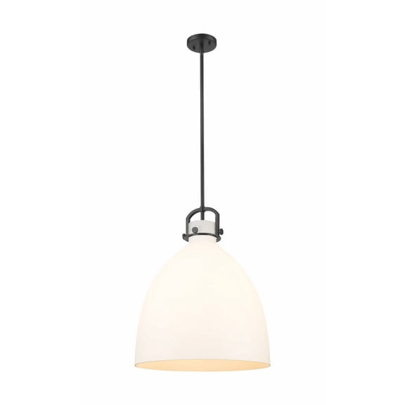 Innovations Lighting  Newton Bell - 1 Light 18" Stem Hung Pendant Matte White/Matte Black
