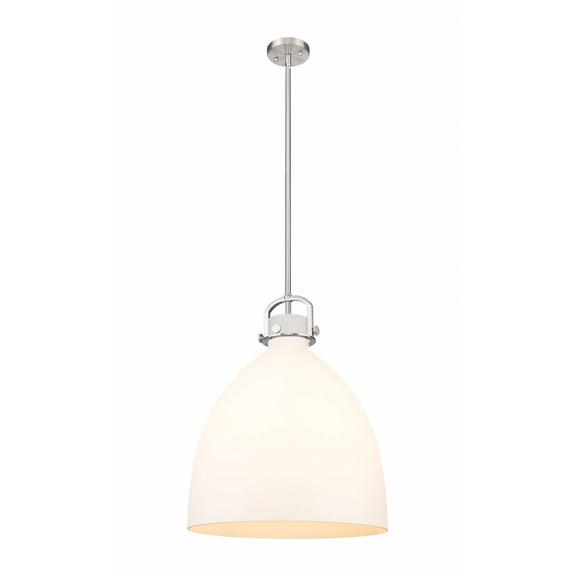Innovations Lighting Newton Bell - 1 Light 18" Stem Hung Pendant Satin Nickel/Matte White