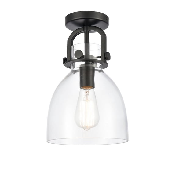 Innovations Lighting Newton Bell - 1 Light 8" Flush Mount Clear/Matte Black