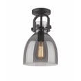 thumbnail image 1 of Innovations Lighting  Newton Bell - 1 Light 8" Flush Mount Matte Black/Plated Smoke, 1 of 5