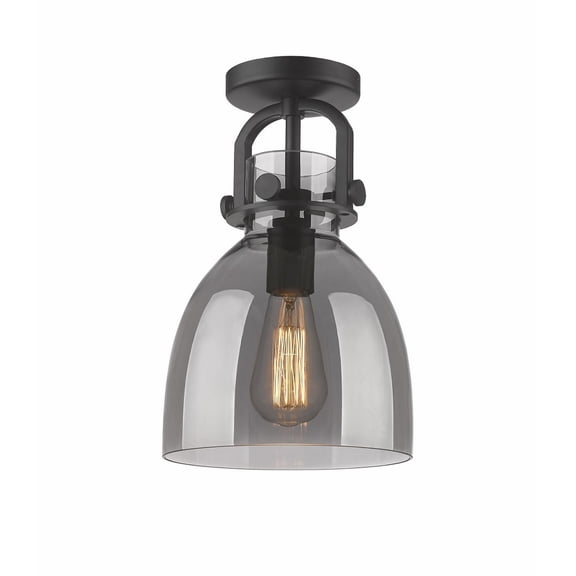Innovations Lighting Newton Bell - 1 Light 8" Flush Mount Matte Black/Plated Smoke