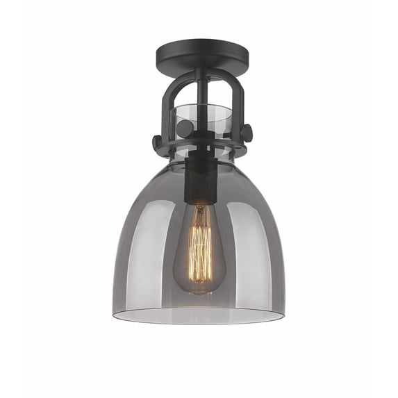 Innovations Lighting Newton Bell - 1 Light 8" Flush Mount Matte Black/Plated Smoke