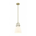 thumbnail image 1 of Innovations Lighting  Newton Bell - 1 Light 8" Stem Hung Pendant Brushed Brass/Matte White, 1 of 5