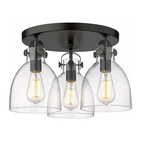 Innovations Lighting Newton Bell - 3 Light 7" Flush Mount Clear/Matte Black