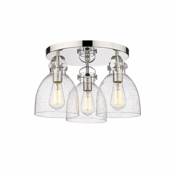 Innovations Lighting Newton Bell - 3 Light 7" Flush Mount Polished Nickel/Seedy