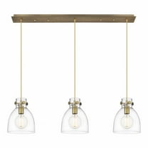 Innovations Lighting  Newton Bell - 3 Light 8" Cord Hung Linear Pendant Clear/Brushed Brass