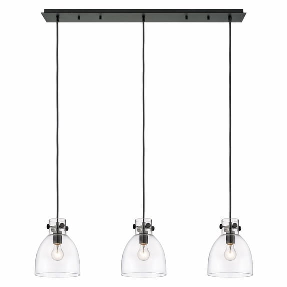 Innovations Lighting Newton Bell - 3 Light 8" Cord Hung Linear Pendant Clear/Matte Black