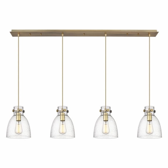 Innovations Lighting Newton Bell - 4 Light 8" Cord Hung Linear Pendant Brushed Brass/Seedy