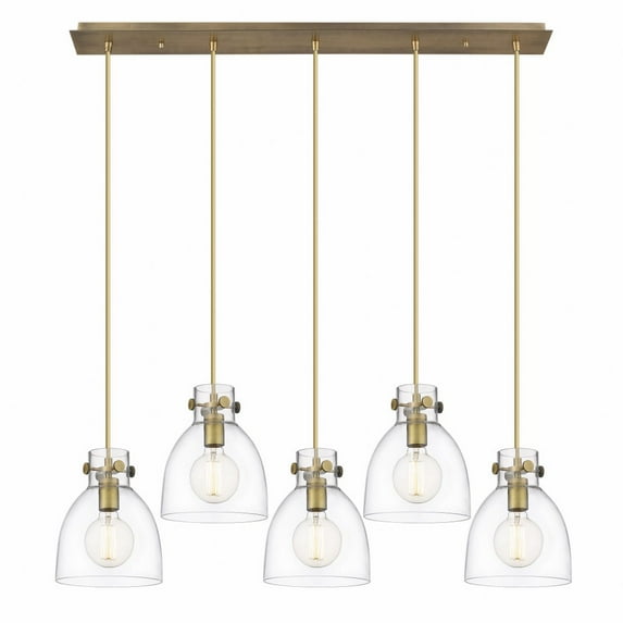 Innovations Lighting Newton Bell - 5 Light 8" Cord Hung Linear Pendant Clear/Brushed Brass