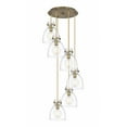 thumbnail image 1 of Innovations Lighting  Newton Bell - 6 Light 8" Cord Hung Multi Pendant - 14" Canopy Clear/Brushed Brass, 1 of 5