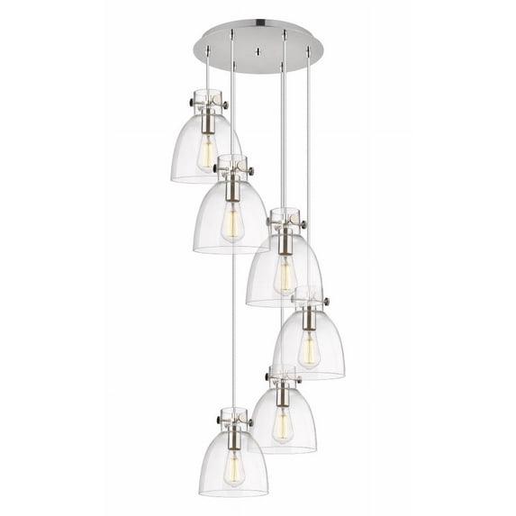 Innovations Lighting Newton Bell - 6 Light 8" Cord Hung Multi Pendant - 14" Canopy Clear/Polished Nickel
