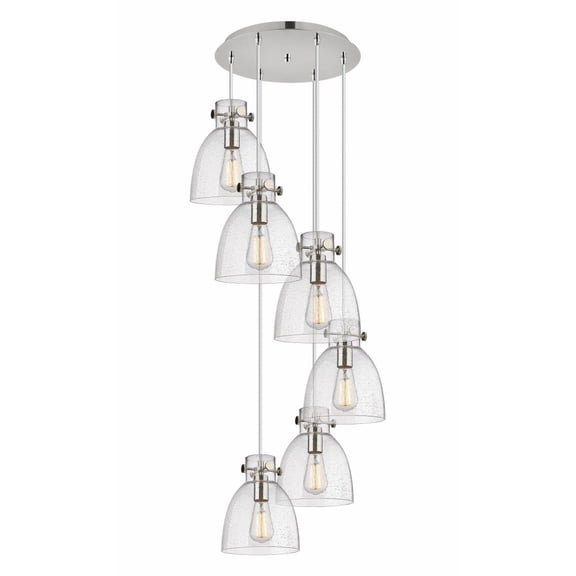 Innovations Lighting Newton Bell - 6 Light 8" Cord Hung Multi Pendant - 14" Canopy Polished Nickel/Seedy
