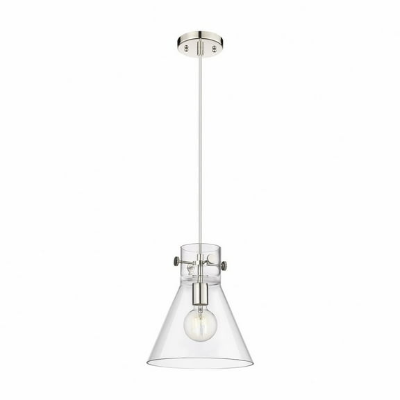 Innovations Lighting  Newton Cone - 1 Light 10" Cord Hung Pendant Clear/Polished Nickel