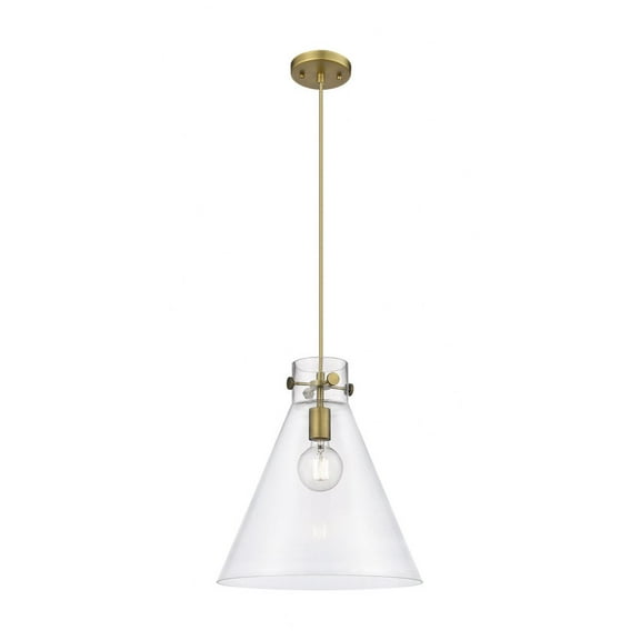 Innovations Lighting  Newton Cone - 1 Light 14" Cord Hung Pendant Clear/Brushed Brass