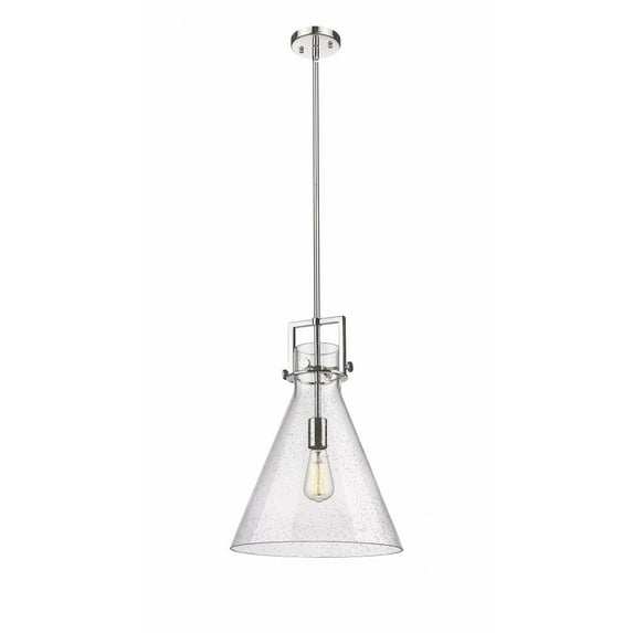 Innovations Lighting Newton Cone - 1 Light 14" Stem Hung Pendant Polished Nickel/Seedy