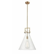 Innovations Lighting Newton Cone - 1 Light 16" Stem Hung Pendant Clear/Brushed Brass