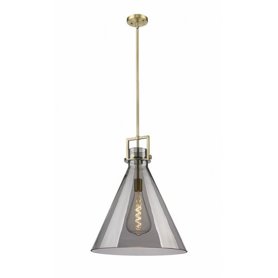 Innovations Lighting Newton Cone - 1 Light 18" Stem Hung Pendant Brushed Brass/Plated Smoke