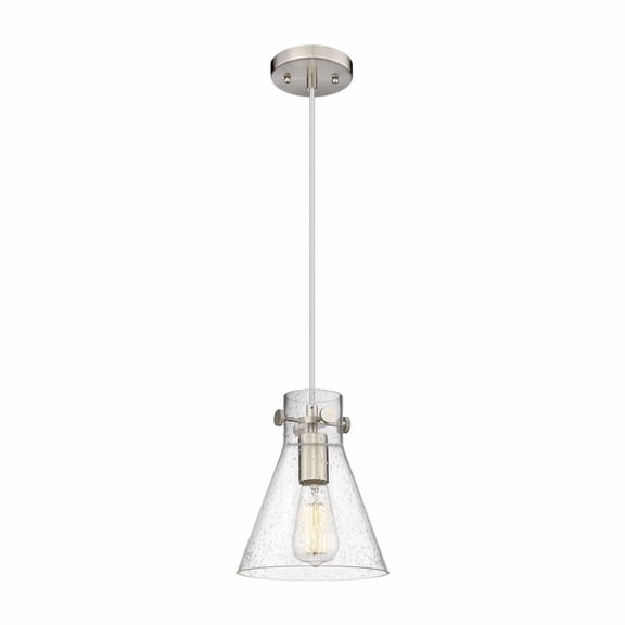 Innovations Lighting  Newton Cone - 1 Light 8" Cord Hung Pendant Satin Nickel/Seedy
