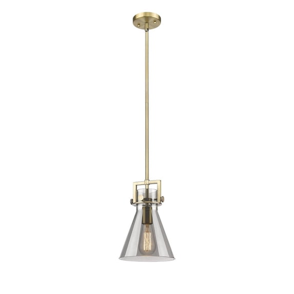 Innovations Lighting Newton Cone - 1 Light 8" Stem Hung Pendant Brushed Brass/Plated Smoke