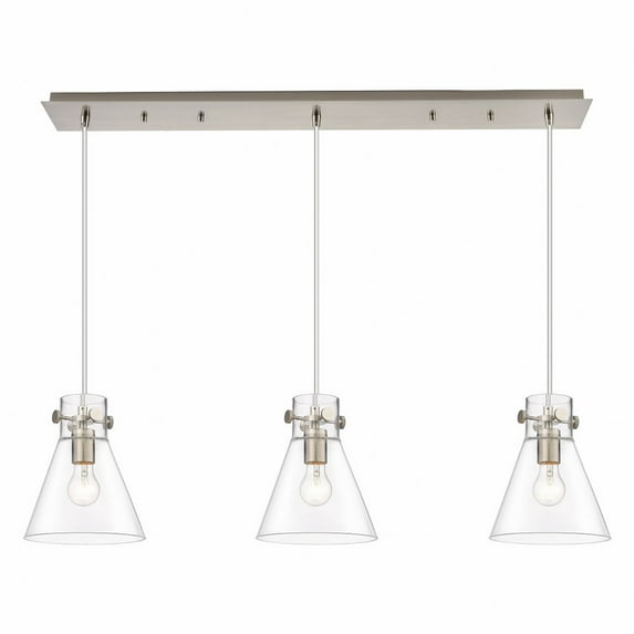 Innovations Lighting Newton Cone - 3 Light 8" Cord Hung Linear Pendant. Clear/Brushed Satin Nickel