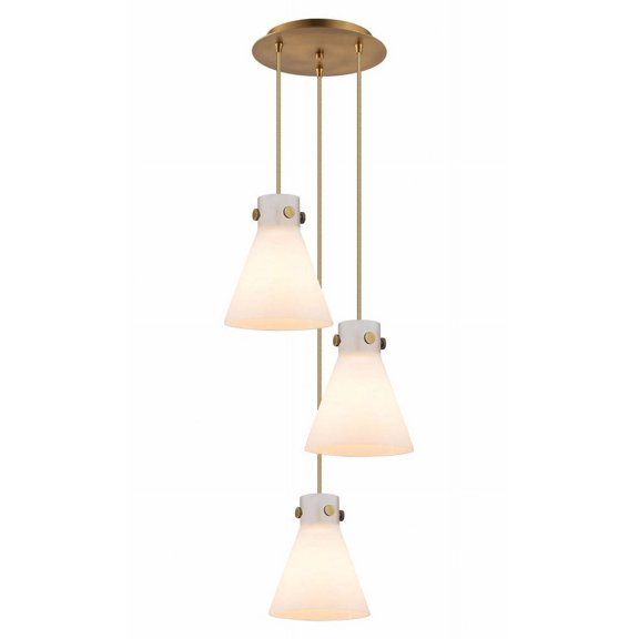 Innovations Lighting Newton Cone - 3 Light 8" Cord Hung Multi Pendant - 10" Canopy Brushed Brass/White
