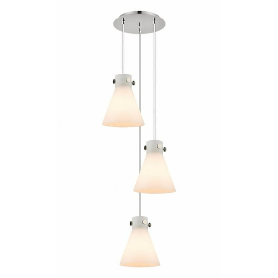Innovations Lighting Newton Cone - 3 Light 8" Cord Hung Multi Pendant - 10" Canopy Polished Nickel/White