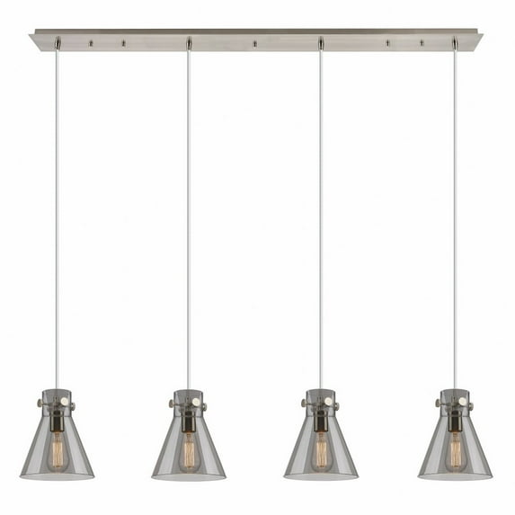 Innovations Lighting Newton Cone - 4 Light 8" Cord Hung Linear Pendant Brushed Satin Nickel/Light Smoke
