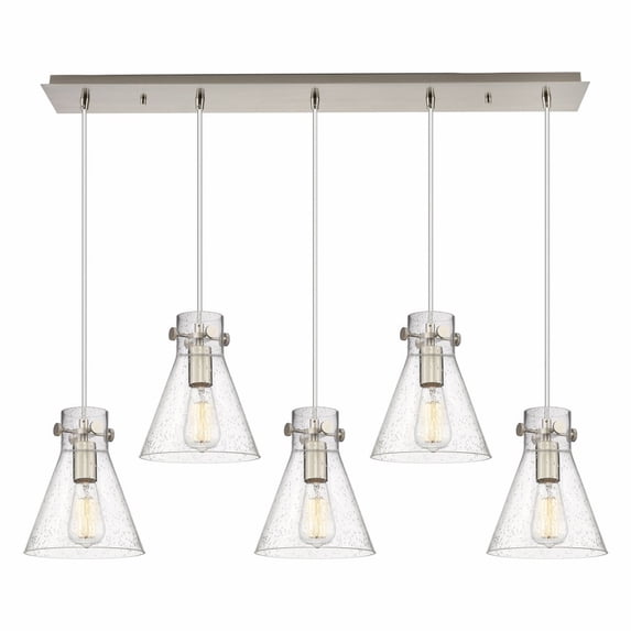 Innovations Lighting Newton Cone - 5 Light 8" Cord Hung Linear Pendant Seedy/Brushed Satin Nickel