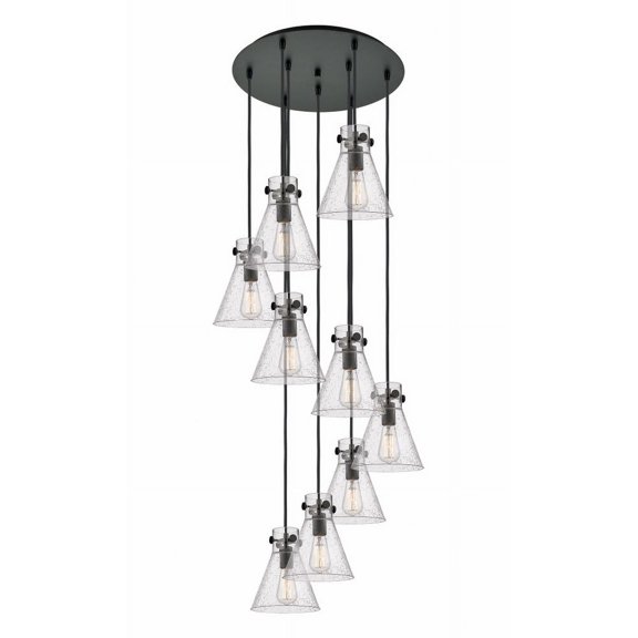 Innovations Lighting  Newton Cone - 9 Light 8" Cord Hung Multi Pendant - 18" Canopy. Seedy/Matte Black