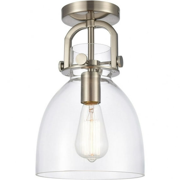 412-1F-SN-8CL Innovations Lighting Newton-One Light Flush Mount-8 Inches Wide by 12.5 Inches High-Brushed Satin Nickel Finish