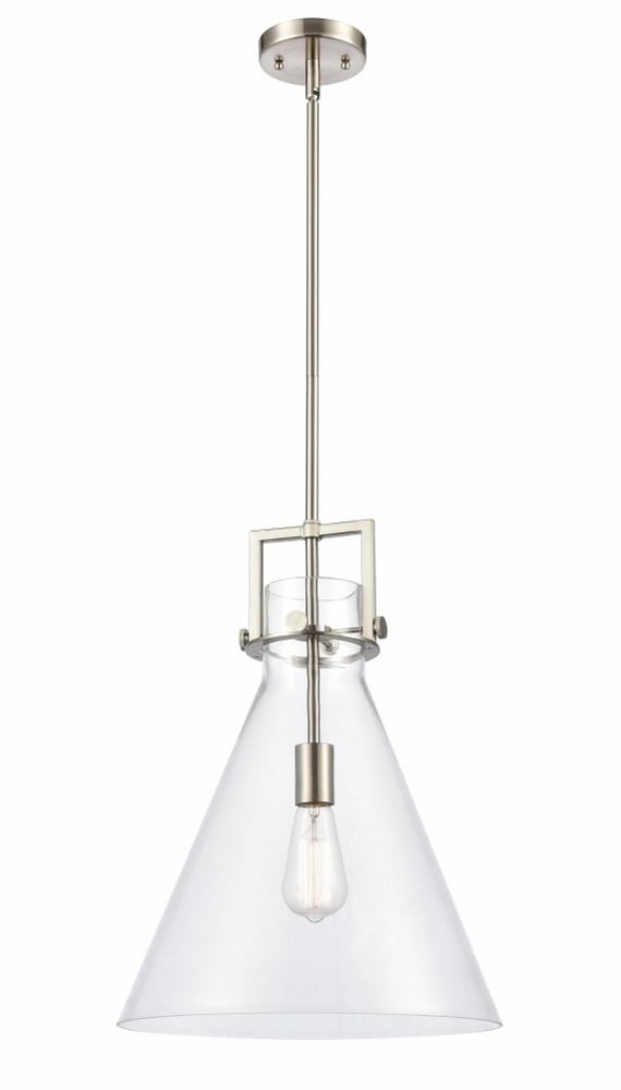 Newton 14" Mini Pendant in Brushed Satin Nickel with Clear Glass Shade