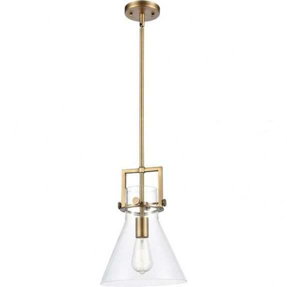 411-1S-BB-10CL Innovations Lighting Newton-One Light Mini Pendant-14 Inches Wide by 17 Inches High-Brushed Brass Finish