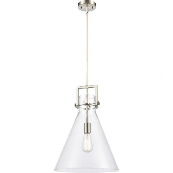 411-1S-SN-14CL Innovations Lighting Newton-One Light Mini Pendant-14 Inches Wide by 17 Inches High-Brushed Satin Nickel Finish