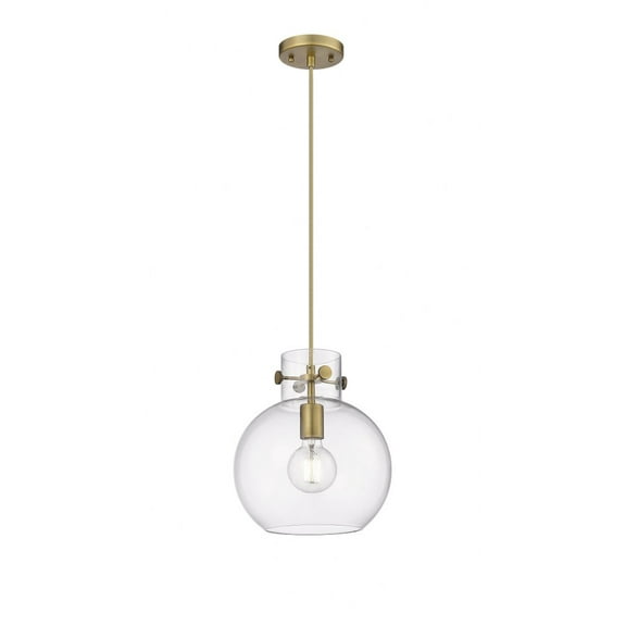 Innovations Lighting  Newton Sphere - 1 Light 10" Cord Hung Pendant Clear/Brushed Brass