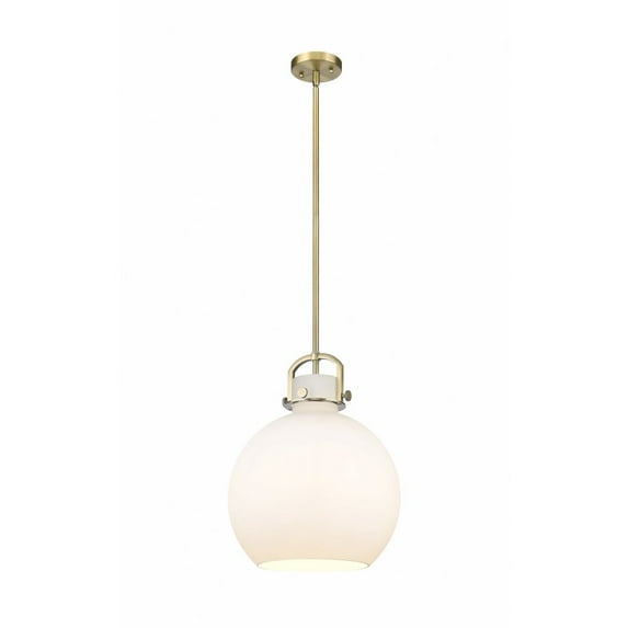 Innovations Lighting Newton Sphere - 1 Light 14" Stem Hung Pendant Brushed Brass/Matte White