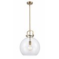 thumbnail image 1 of Innovations Lighting  Newton Sphere - 1 Light 14" Stem Hung Pendant Clear/Brushed Brass, 1 of 3