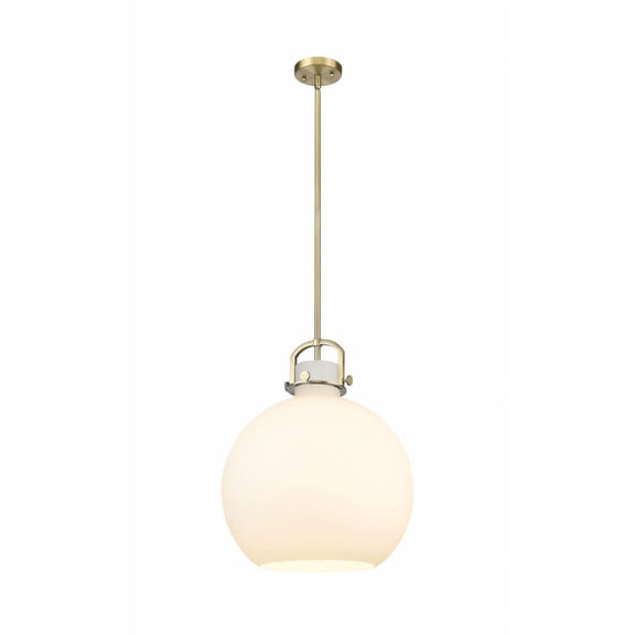 Innovations Lighting  Newton Sphere - 1 Light 16" Stem Hung Pendant Brushed Brass/Matte White