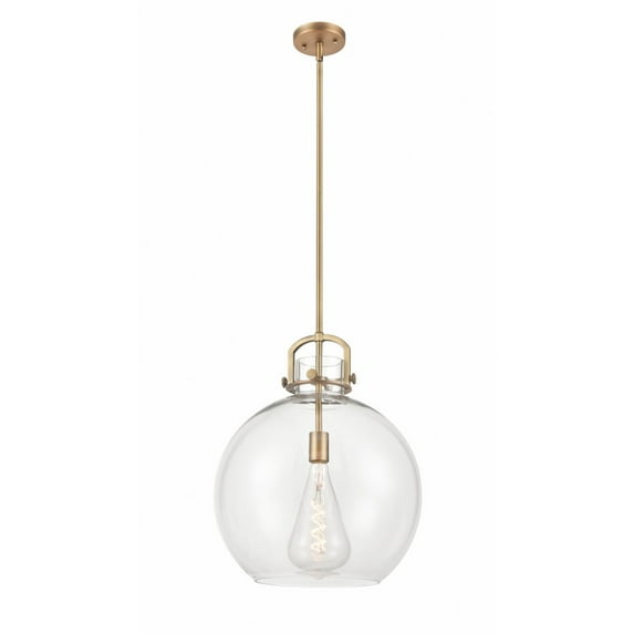 Innovations Lighting Newton Sphere - 1 Light 16" Stem Hung Pendant Clear/Brushed Brass