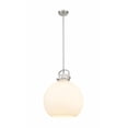 thumbnail image 1 of Innovations Lighting  Newton Sphere - 1 Light 16" Stem Hung Pendant Satin Nickel/Matte White, 1 of 5