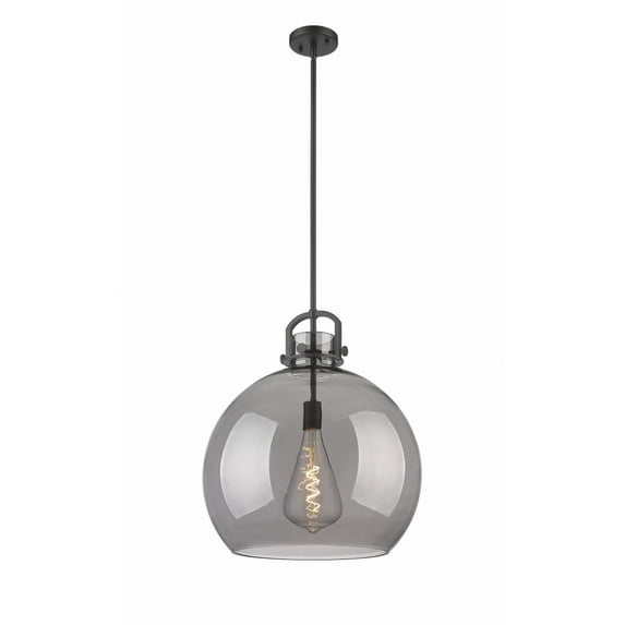 Innovations Lighting Newton Sphere - 1 Light 18" Stem Hung Pendant Matte Black/Plated Smoke
