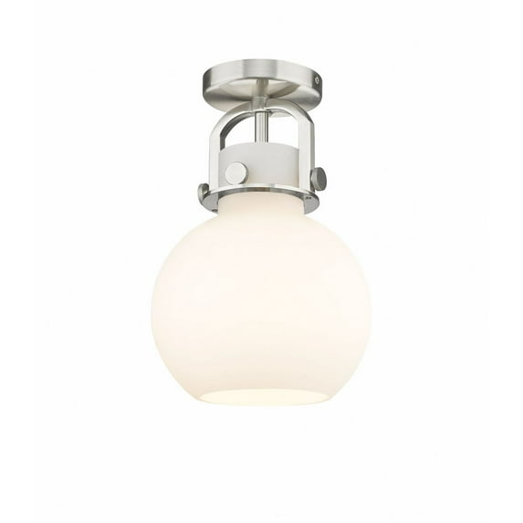 Innovations Lighting Newton Sphere - 1 Light 8" Flush Mount Satin Nickel/Matte White