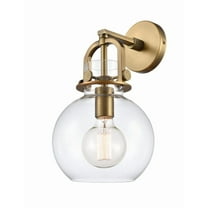 Innovations Lighting  Newton Sphere - 1 Light 8" Wall-Mounted Sconce Clear/Brushed Brass