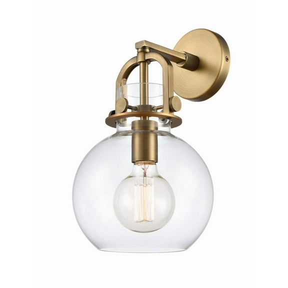 Innovations Lighting  Newton Sphere - 1 Light 8" Wall-Mounted Sconce Clear/Brushed Brass