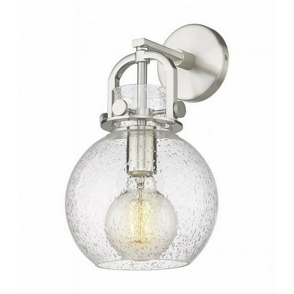 Innovations Lighting Newton Sphere - 1 Light 8" Wall-Mounted Sconce Satin Nickel/Seedy