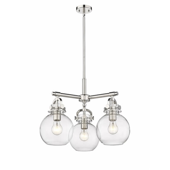 Innovations Lighting  Newton Sphere - 3 Light 7" Stem Hung Pendant Clear/Polished Nickel