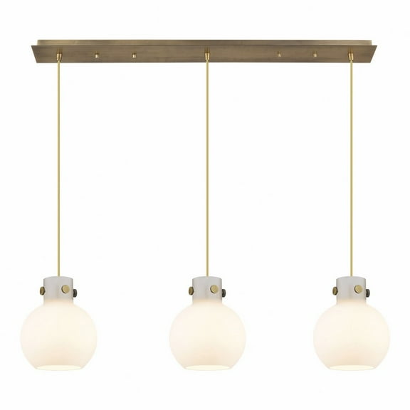 Innovations Lighting  Newton Sphere - 3 Light 8" Cord Hung Linear Pendant Brushed Brass/White