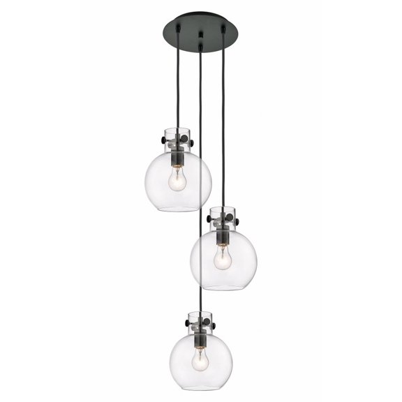 Innovations Lighting Newton Sphere - 3 Light 8" Cord Hung Multi Pendant - 10" Canopy Clear/Matte Black