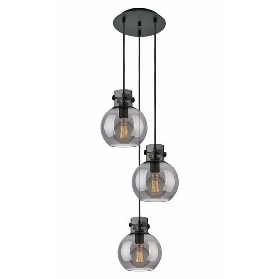 Innovations Lighting Newton Sphere - 3 Light 8" Cord Hung Multi Pendant - 10" Canopy Matte Black/Light Smoke